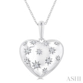 1/10 Ctw Bold Star Engraved Puffed Heart Round Cut Diamond Pendant With Chain in Sterling Silver