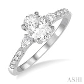 3/8 Ctw Oval Shape Pear & Round Cut Diamond Semi-Mount Engagement Ring in 14K White Gold