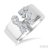 3/4 Ctw Open Top Mixed Diamond Cut Wide Fashion Band in 14K White Gold