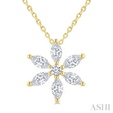 1/3 Ctw Floral Motif Marquise and Round Cut Diamond Fashion Pendant With Chain in 14K Yellow Gold