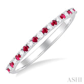 1.35 MM Round Shape Ruby and 1/10 Ctw Petite Round Cut Diamond Precious Stack Band in 10K White Gold