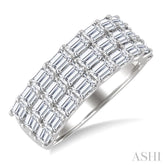3 Ctw Triple Row Emerald Cut Diamond Fashion Wide Band in 14K White Gold