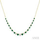 1.7 MM - 3 MM Round Shape Emerald and 3/4 Ctw Round Cut Diamond Precious Riviera Necklace in 14K Yellow Gold