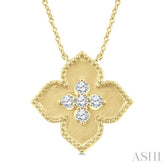 1/5 Ctw Floral Medallion Round Cut Diamond Fashion Pendant With Chain in 10K Yellow Gold