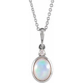 Platinum 6x4 mm Natural Ethiopian Opal & .015 CT Natural Diamond 16-18" Necklace