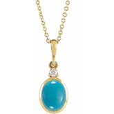 14K Yellow Gold 6x4 mm Natural Turquoise & .015 CT Natural Diamond 16-18" Necklace