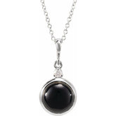14K White Gold 6 mm Natural Black Onyx & .03 CT Natural Diamond Cabochon 16-18" Necklace
