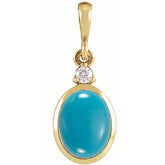 14K Yellow Gold 12x10 mm Natural Turquoise & .03 CT Natural Diamond Cabochon Pendant