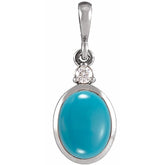 14K White Gold 5x3 mm Natural Turquoise & .02 CT Natural Diamond Cabochon Pendant