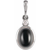 14K White Gold 5x3 mm Natural Black Onyx & .02 CT Natural Diamond Cabochon Pendant