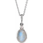 14K White Gold 5x3 mm Natural Rainbow Moonstone & .03 CT Natural Diamond 16-18" Necklace
