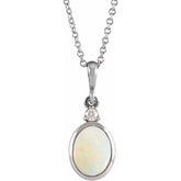 14K White Gold 5x3 mm Natural White Opal & .03 CT Natural Diamond 16-18" Necklace