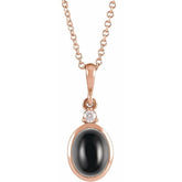 14K Rose Gold 10x8 mm Natural Black Onyx & .03 CT Natural Diamond 16-18" Necklace