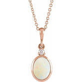 14K Rose Gold 9x7 mm Natural White Opal & .03 CT Natural Diamond 16-18" Necklace