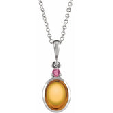 Sterling Silver 6x4 mm Natural Citrine & Natural Pink Tourmaline 16-18" Necklace