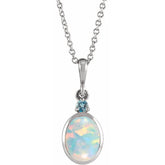 14K White Gold 8x6 mm Lab-Grown White Opal & Natural London Blue Topaz 16-18" Necklace