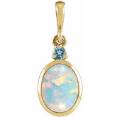 14K Yellow Gold 8x6 mm Lab-Grown White Opal & Natural London Blue Topaz Pendant