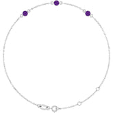 14K White Gold Natural Amethyst Bezel-Set Three-Stone 6 1/2-7 1/2" Bracelet
