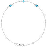 14K White Gold Natural Aquamarine Bezel-Set Three-Stone 6 1/2-7 1/2" Bracelet