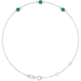 14K White Gold Lab-Grown Emerald Bezel-Set Three-Stone 6 1/2-7 1/2" Bracelet