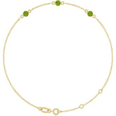 14K Yellow Gold Natural Peridot Bezel-Set Three-Stone 6 1/2-7 1/2" Bracelet