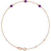 14K Rose Gold Natural Amethyst Bezel-Set Three-Stone 6 1/2-7 1/2" Bracelet