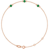14K Rose Gold Lab-Grown Emerald Bezel-Set Three-Stone 6 1/2-7 1/2" Bracelet