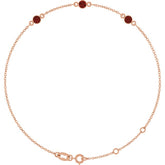 14K Rose Gold Natural Mozambique Garnet Bezel-Set Three-Stone 6 1/2-7 1/2" Bracelet