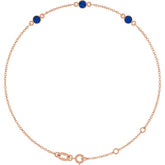 14K Rose Gold Lab-Grown Blue Sapphire Bezel-Set Three-Stone 6 1/2-7 1/2" Bracelet