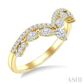 1/2 Ctw Twin Row Marquise, Pear and Round Cut Diamond Chevron Ring in 14K Yellow Gold