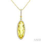 16X6 MM Oval Shape Lemon Quartz and 1/5 Ctw Round Cut Diamond Semi-Precious Pendant With Chain in 10K Yellow Gold