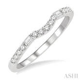 1/4 Ctw Curved Center Baguette and Round Cut Diamond Wedding Band in 14K White Gold
