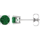14K White Gold 5 mm Lab-Grown Emerald Earrings