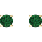 14K Yellow Gold 5 mm Natural Emerald Earrings