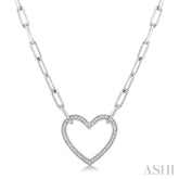 1/10 Ctw Round Cut Diamond Heart Pendant With Paperclip Chain in Sterling Silver