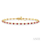 2.5 MM Round Cut Ruby and 1/2 Ctw Round Cut Diamond Precious Bracelet in 10K Yellow Gold