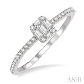 1/4 Ctw Cushion Shape Petite Baguette and Round Cut Diamond Fashion Promise Ring in 14K White Gold