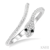 1/6 Ctw Serpent White & Black Round Cut Diamond Petite Open Fashion Ring in 10K White Gold