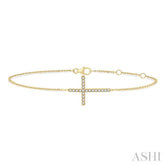 1/8 Ctw Petite Reclined Cross Round Cut Diamond Fashion Bracelet in 10K Yellow Gold