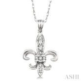 1/6 Ctw Round Cut Diamond Fleur De Lis Pendant in 14K White Gold with Chain