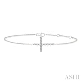 1/8 Ctw Petite Reclined Cross Round Cut Diamond Fashion Bracelet in 10K White Gold