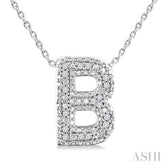 1/20 Ctw Bubble Accent Initial 'B' Round Cut Diamond Fashion Pendant With Chain in Sterling Silver