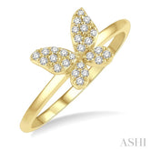 1/6 Ctw Butterfly Motif Round Cut Diamond Petite Fashion Ring in 10K Yellow Gold