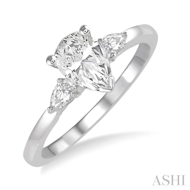 1/2 Ctw Pear Cut Diamond Ladies Engagement Ring with 1/3 Ct Pear Cut Center Stone in 14K White Gold