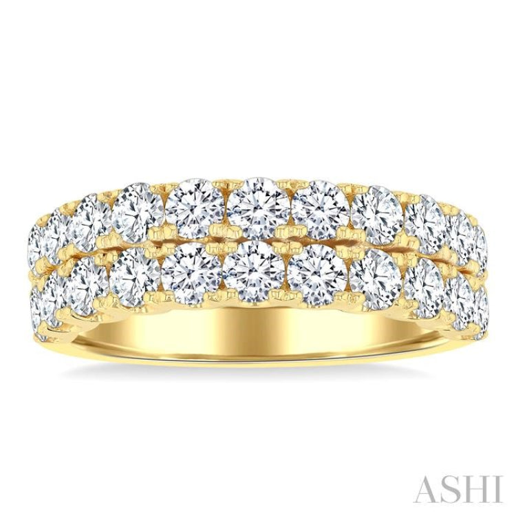 2 Ctw Twin Row Round Cut Diamond Wide Wedding Band in 14K Yellow Gold