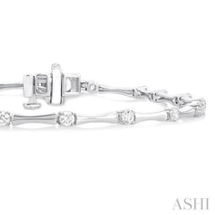 1 Ctw Bamboo Internodes Round Cut Diamond Fashion Bracelet in 14K White Gold