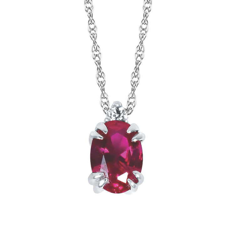 10KT .02CT (1)DIA/7X5 OV CREATED RUBY PEND