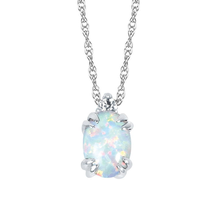 10KT .02CT (1)DIA/7X5 OV CREATED OPAL PEND