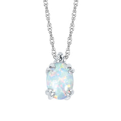 10KT .02CT (1)DIA/7X5 OV CREATED OPAL PEND