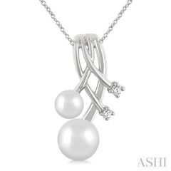 7-5 MM Cultured Pearl and 1/20 Ctw Round Cut Diamond Fashion Pendant With Chain in 10K White Gold